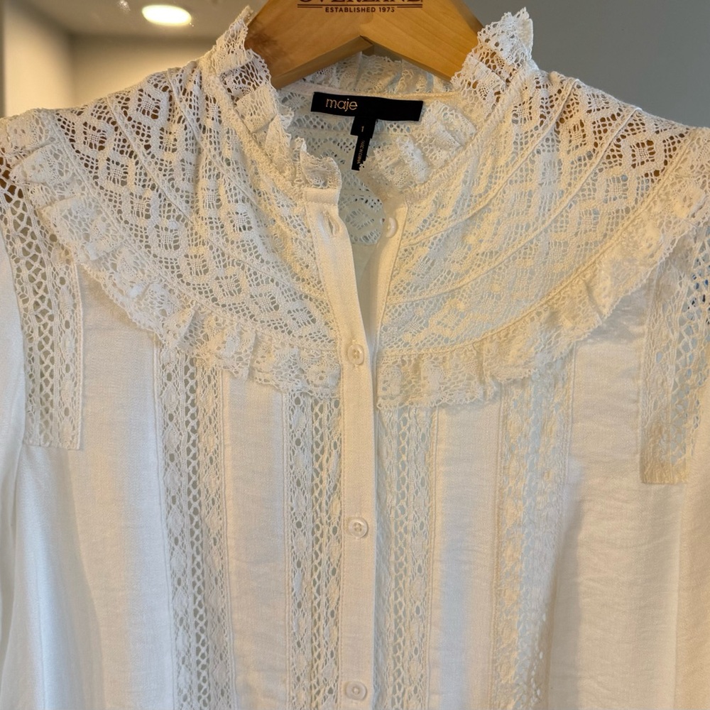 Maje Broderie Anglaise White Lace Blouse FR 1 (US 4-6) NWOT